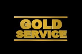golden service lettering on black background
