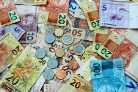 Brazilian real in coins and banknotes