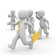 people are catching up with a man with a yellow folder