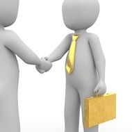man's handshake with a yellow tie