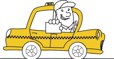 cartoon Taxi Driver holds Business Card