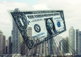 usa Dollar bill above cityscape, collage