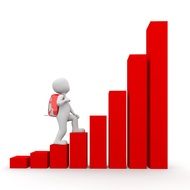 figure of a man with a red backpack on the red stairs