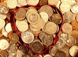 Golden heart shaped coins