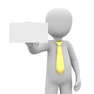 figure of a man in a yellow tie and with a card