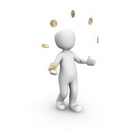 human figure juggles with coins