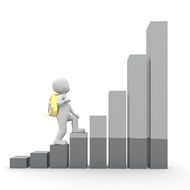 climbing up the dark gray stairs