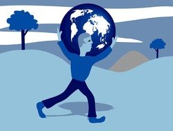 painted man carrying the globe