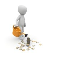 figure of man watering a tower of coins