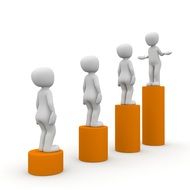 human figures stand on different steps