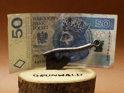 money near an ax on a tree