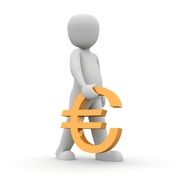 human figurine with orange euro in hand