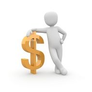 human figure stands near the dollar sign