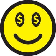 smiling emoticon with dollars in eyes