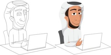 drawn arab businessman in office