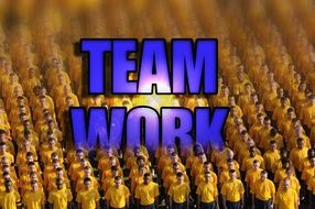 A lot of humans and Team Work sign