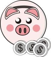 Piggy Bank, illustration, Coins in front of Little Pig