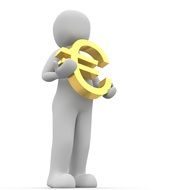 human figure holds yellow euro sign