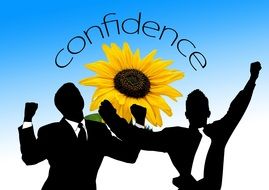 businessmen silhouettes on sunflower background