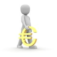 man holds yellow euro sign in his hand