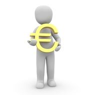 man holds yellow euro sign in his hands