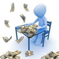 Man with the dollars on the table clipart