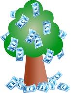 drawing of a tree with dollar bills