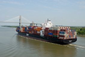 cargo ship sailing on the river in Georgia