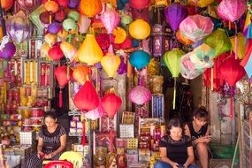 sale of multi-colored lamps in a store in Vietnam