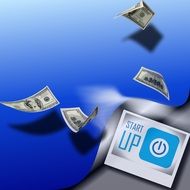 blue background with dollar bills