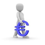 human figure holds blue euro symbol