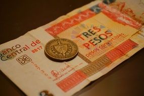 banknote and peso in Cuba