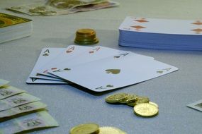 game Cards and Money on table, Poker