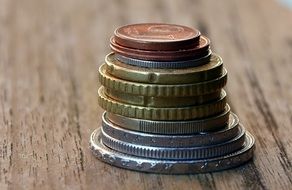 Stack of Coins on a desk close-up