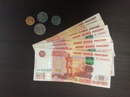 russian Money, Ruble Bills and coins