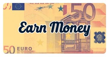 Earn money sign at the background of the euro banknote