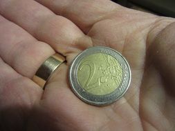 two euros in the palm of your hand