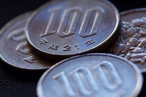 pjle of Yen Coins close up