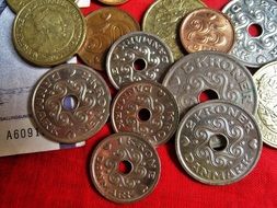 variety of danish coins close up