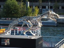 T - Rex sculpture on a ship