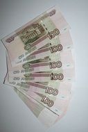 100 rubles on a white surface