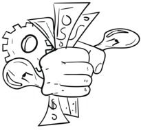 Black and white drawing of the money in the hand