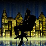 silhouette of a businessman on the city background