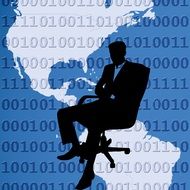silhouette of a businessman on the world map background