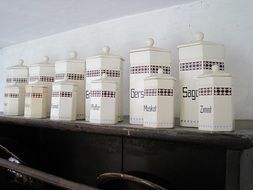 Spices on a cupboard