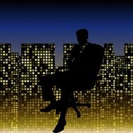 businessman in char on the city background