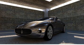 3 d model of silver maserati