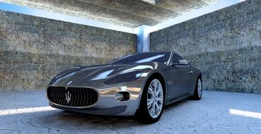 gray maserati gt near the stone wall