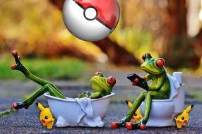 ceramic frogs and pokemons