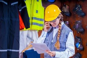 girl in a yellow helmet for industrial safety